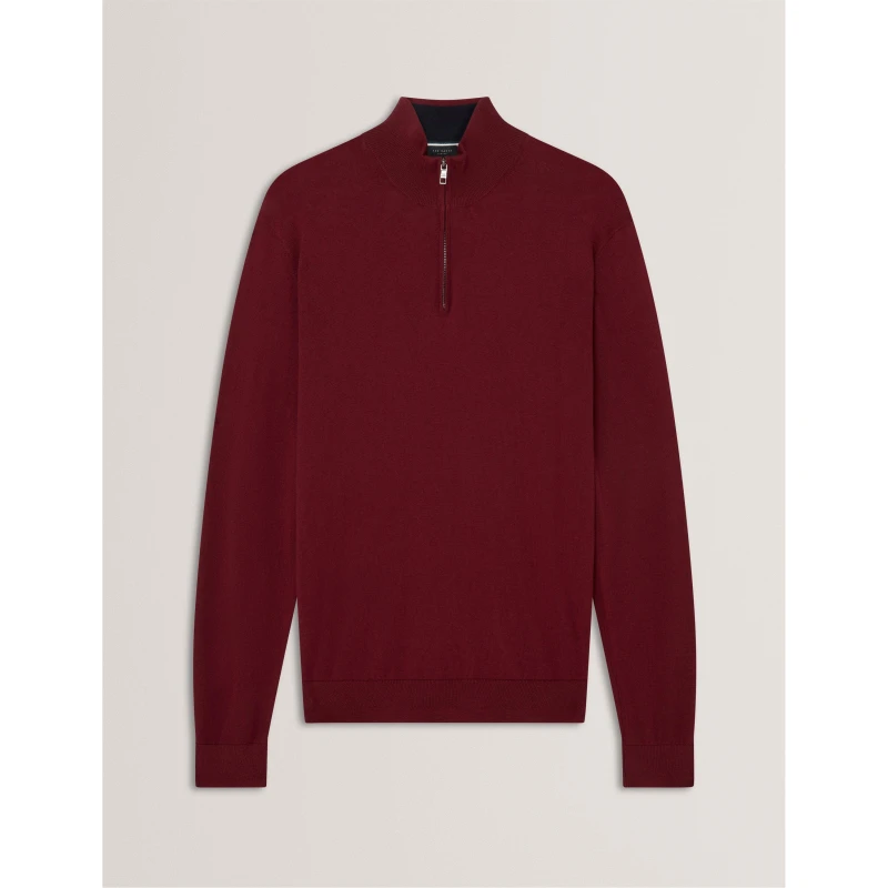 Image of Ted Baker Mens Merino Half Zip Crew Neck Jumper Oxblood male S (2)
