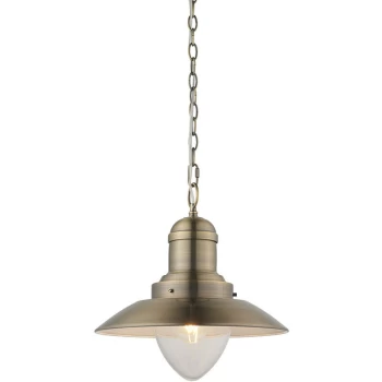 Image of Endon Directory Lighting - Dome Pendant Light Antique Brass Plate, Gloss White
