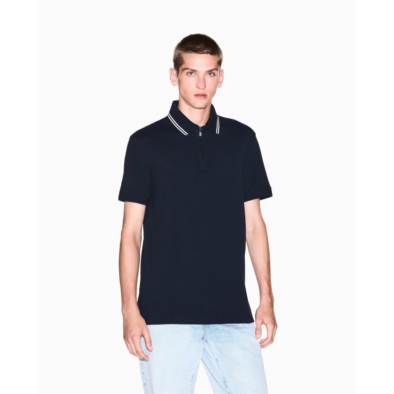 Image of Armani Exchange Mens Short Sleeve Polo Shirt - Blue Male S