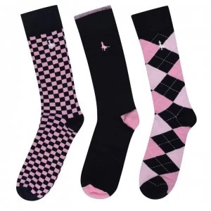 Image of Jack Wills Frensham 3 Pack Patterned Boxed Socks - Pink/Navy