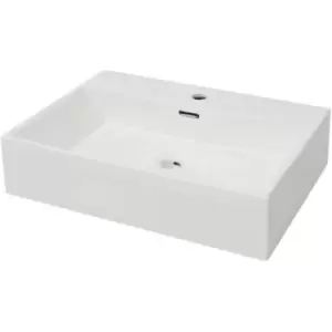 Image of Basin with Faucet Hole Ceramic White 60.5x42.5x14.5cm Vidaxl White