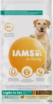Image of IAMS for Vitality Adult Dog Light in Fat - Chicken - Economy Pack: 2 x 12kg