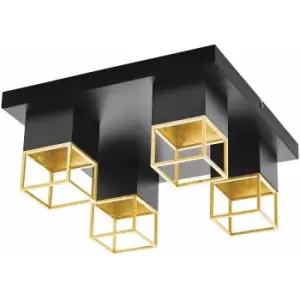 Image of Loops - Flush Ceiling Light Black Plate Gold Square Shades Bulb GU10 4x5W Included