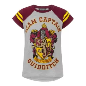 Image of Harry Potter Official Girls Gryffindor Quidditch Team Captain T-Shirt (9-10 Years) (Grey/Maroon)