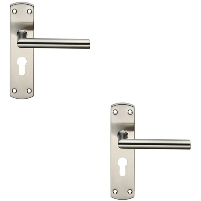 Image of Loops 2x Mitred Lever Door Handle on Euro Lock Backplate 172 x 44mm Satin Steel Metallics