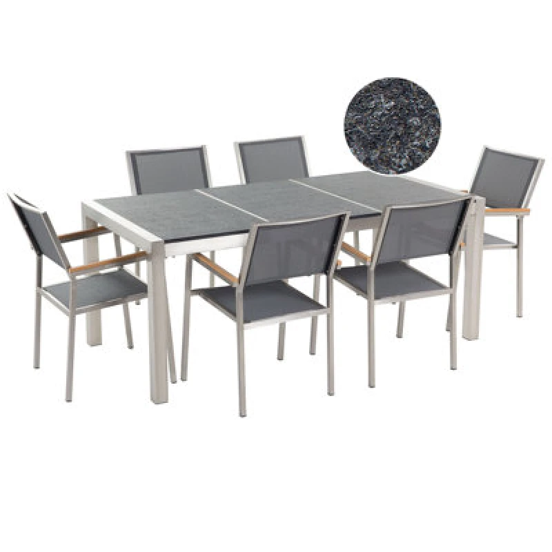 Image of Beliani Garden Dining Set 6 Seater Grosseto Triple Plate Basalt Flamed Black/ Grey