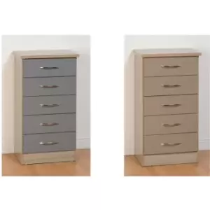 Image of Seconique Nevada Oak and Grey Gloss 5 Drawer Narrow Chest