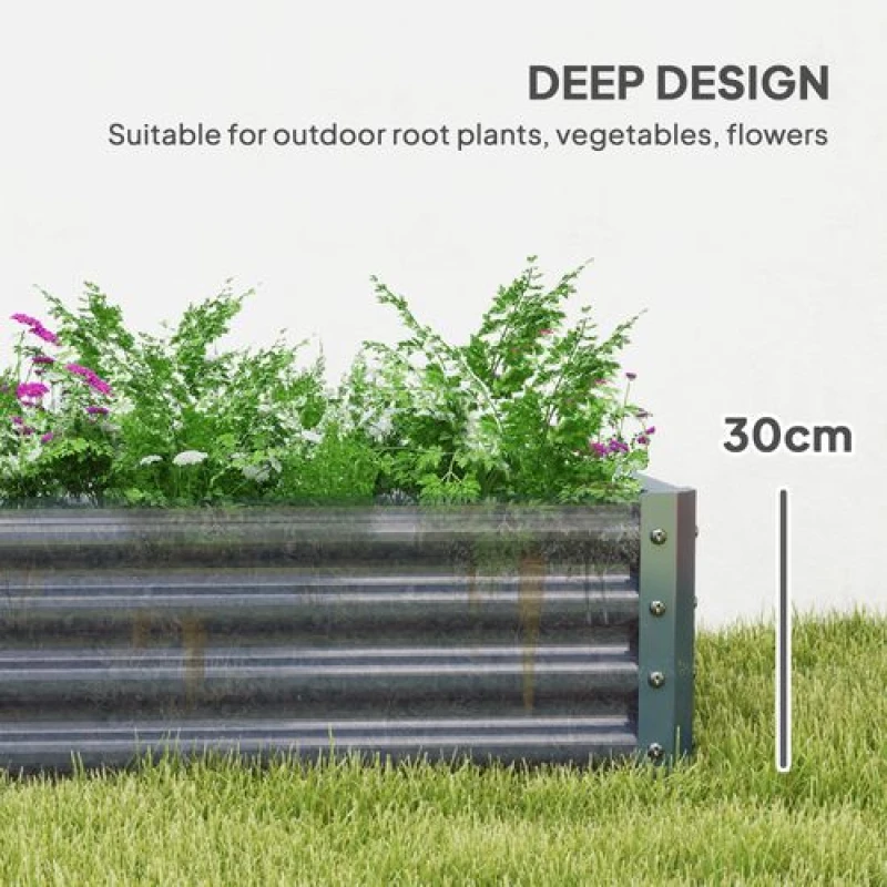 Image of Outsunny Galvanised Raised Garden Bed, 180x90x30cm Raised Bed, Silver Silver