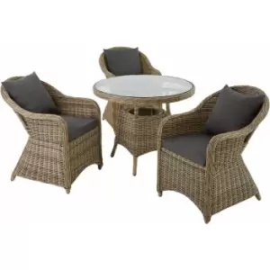 Image of Tectake - Rattan garden bistro set Zurich 3 armchairs, 1 table - garden tables and chairs, garden furniture set, outdoor table and chairs - nature