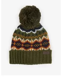 Image of Barbour Boys Case Fairisle Beanie Pompom Hat - Olive Size L-Xl