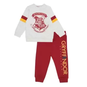 Image of Harry Potter Boys Hogwarts Crest Sweatsuit Set (Jumper & Trousers) (2-3 Years) (Heather Grey/Red)
