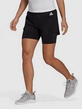 Image of adidas 2in1 Short, Black/White, Size 2XL, Women