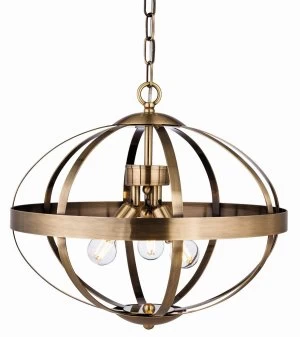 Image of 3 Light Cage Ceiling Pendant Antique Brass, E14