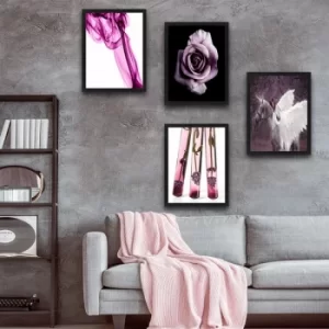 Image of Purple Unicorn Set Multicolor Decorative Framed Painting (4 Pieces)