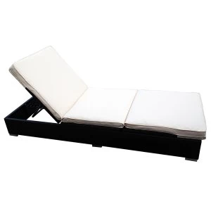 Image of Charles Bentley Rattan-Effect Sun Lounger with Cream Cushions