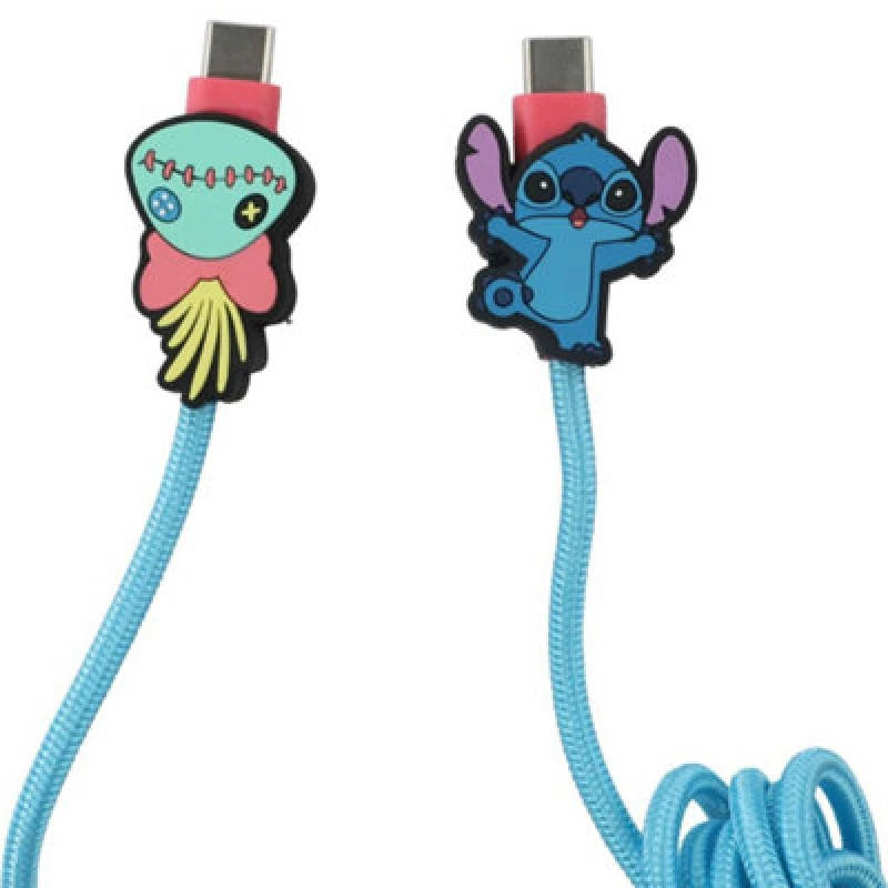 Image of Disney Stitch 6ft Type-C Braided Molded Charging Cable Scrump Yay in Blue Blue One Size Unisex 8101464672436