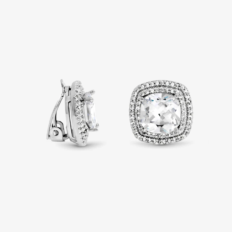 Image of Jon Richard Rhodium Plated Large Square Halo Studs Stud Earrings One Size Silver 73414611000