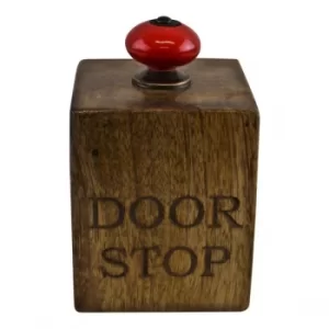 Image of Mango Wood Doorstop With Red Ceramic Knob