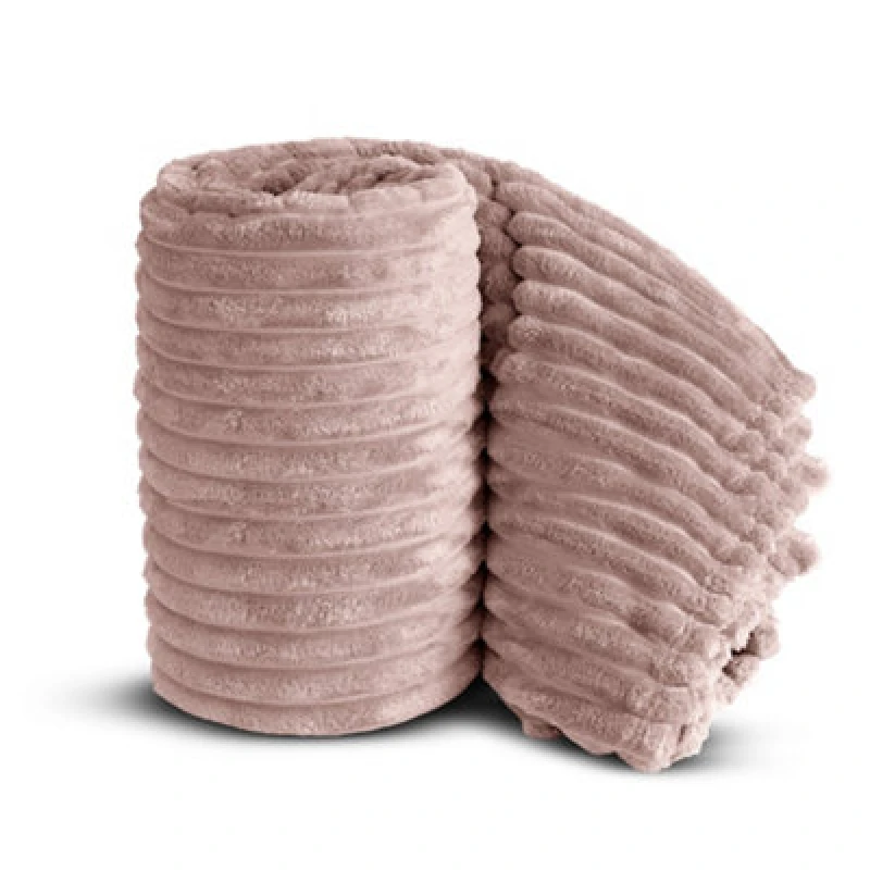 Image of Velosso Elegant Thermal Plush Ribbed Throw Blanket In Modern Style For Sofa, Bed In 150Cm X 200Cm - Blush
