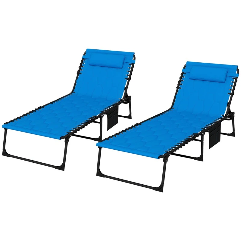 Image of Outsunny 2 x Foldable Sun Lounger Set w/ Padded Seat - Blue 84G-268V71BU