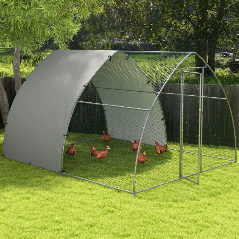 Image of PawHut PawHut Walk-In Chicken Run w/ Cover, for 8-12 Chickens, 3 x 3.8 x 2.2m - Silver