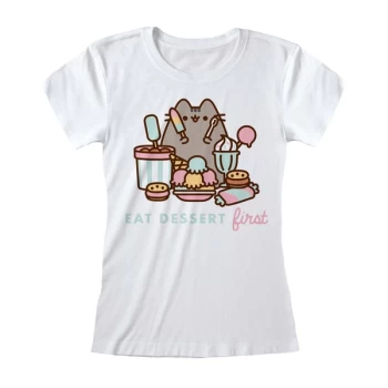 Image of Pusheen - Eat Dessert First Womens Medium T-Shirt - White