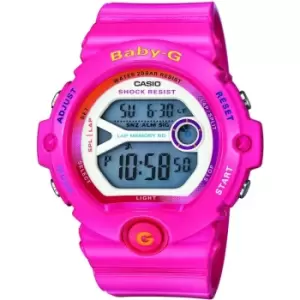 Image of Ladies Casio 'Baby-G' Pink and LCD Stainless Steel and Resin Quartz Chronograph Watch