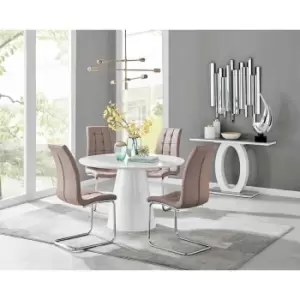 Image of Furniture Box Palma White High Gloss Round Dining Table and 4 Cappuccino Murano Chairs
