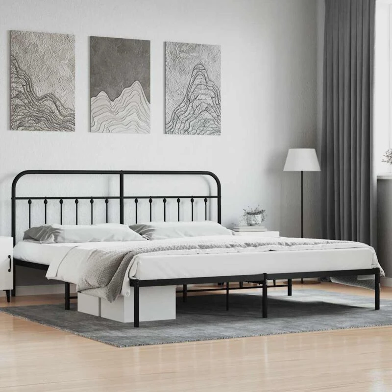 Image of VIDAXL Metal Bed Frame without Mattress with Headboard Black 200x200cm Vidaxl 8720845881283