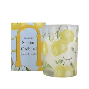 Image of Sicilian Orchard Wax Filled Pot Candle in Gift Box Basil and Wild Lemon Scent