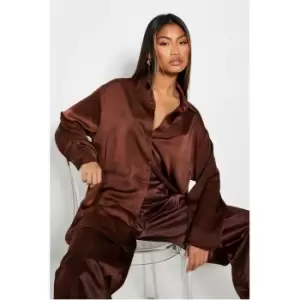 Image of I Saw It First Oversized Satin Shirt - Brown