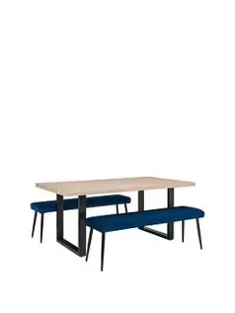 Image of Julian Bowen Berwick 180 Cm Dining Table + 2 Luxe Low Benches - Oak/Blue