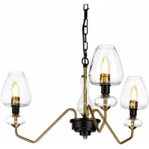 Image of 3 Bulb Pendant Light Fitting Aged Brass Finish Charcoal Black Paint LED E14 40W