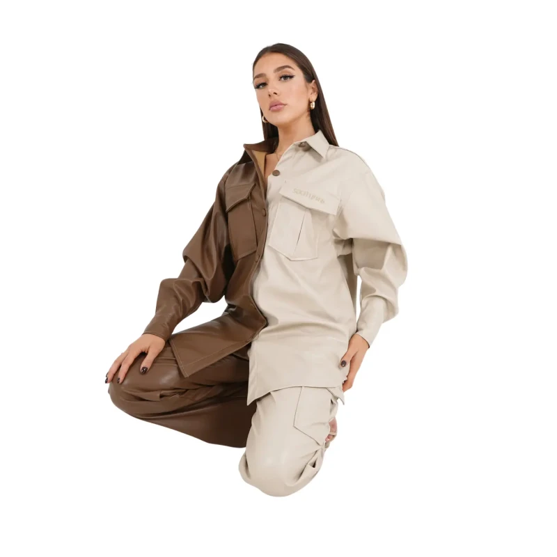 Image of Sixth June Womens faux leather shirt Sixth June Beige Female M