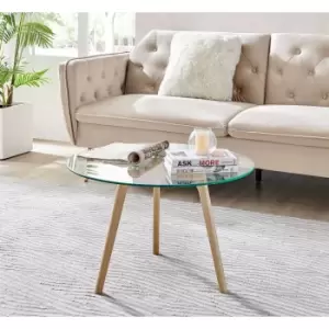 Image of Furniture Box Malmo Coffee Table Round Glass and Wood Legs