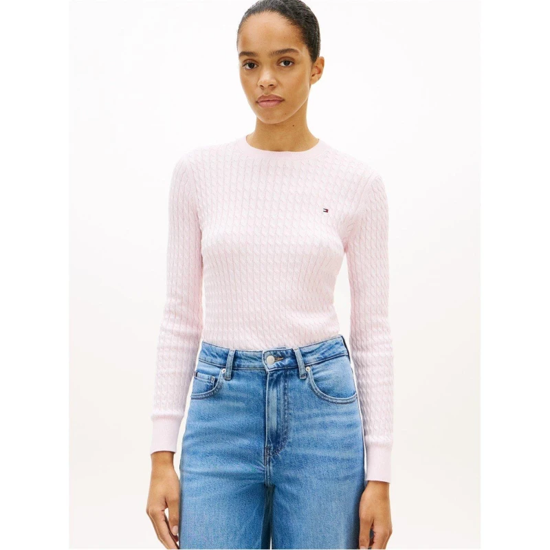 Image of Tommy Hilfiger Womens Cable Knit Jumper Light Pink female 8 (XS)