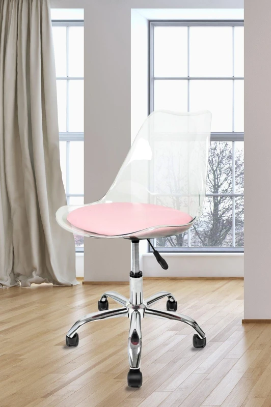 Image of Fusion Living Soho Clear Plastic Dining Chair with Swivel Base in Dusty Pink Dusty Pink Unisex