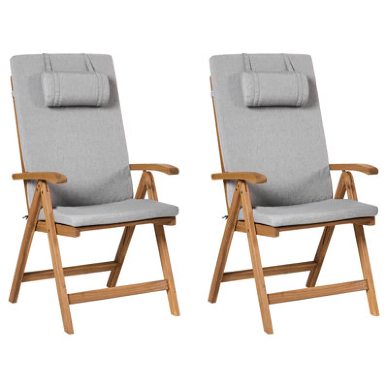 Image of Beliani Set Of 2 Garden Chairs With Cushions Java Premium Acacia Wood Grey Melange