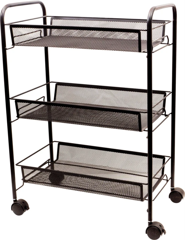 Image of Kitchen Trolley Storage Cart Rolling Three Tiers Storage Rack Trolley on Castors - Black ELV-047212 Trolley