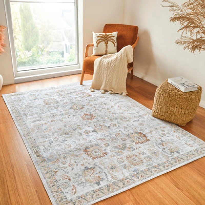 Image of Livabliss Machine Washable Oriental Boho Grey/oatmeal Esther Area Rug 120 X 170 Cm - Easy Care, Ideal For Living Room & Bedroom