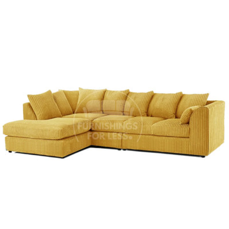Image of Furnishings For Less UK Luxor Mustard Jumbo Cord Large 5 Seater Corner Sofa Long Left Hand Facing