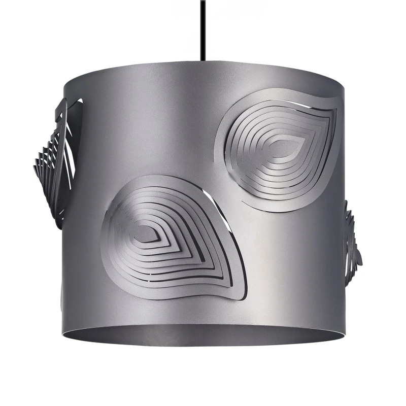 Image of Happy Homewares Modern Solid Metal Easy Fit Pendant Shade with Laser Cut Leaves in Grey Grey Unisex