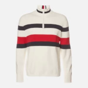 Image of Tommy Hilfiger Mens Bold Global Stripe Zip Mockneck Sweatshirt - Ecru - S