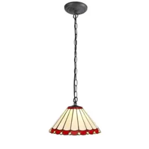 Image of Luminosa Lighting - 1 Light Downlighter Ceiling Pendant E27 With 30cm Tiffany Shade, Red, Crystal, Aged Antique Brass