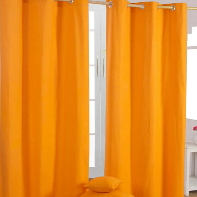 Image of Homescapes Plain Cotton Ready Made Eyelet Curtain Pair Orange