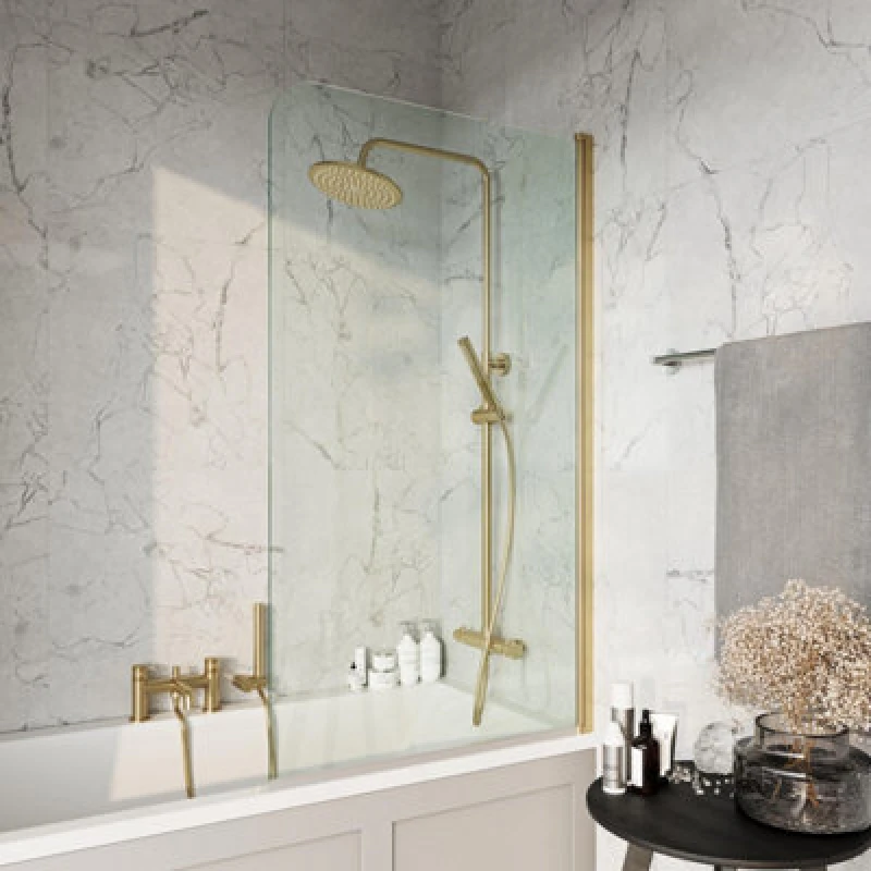 Image of Scudo Brushed Brass Radius Bath Screen