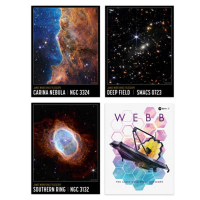 Image of Artery8 Wall Art Print Set Of 4 Nasa James Webb Telescope Southern Ring Carina Nebula Cosmic Cliffs Deep Field Images