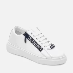 Image of Valentino Shoes Womens Leather Court Zip Trainers - White/Black - UK 6