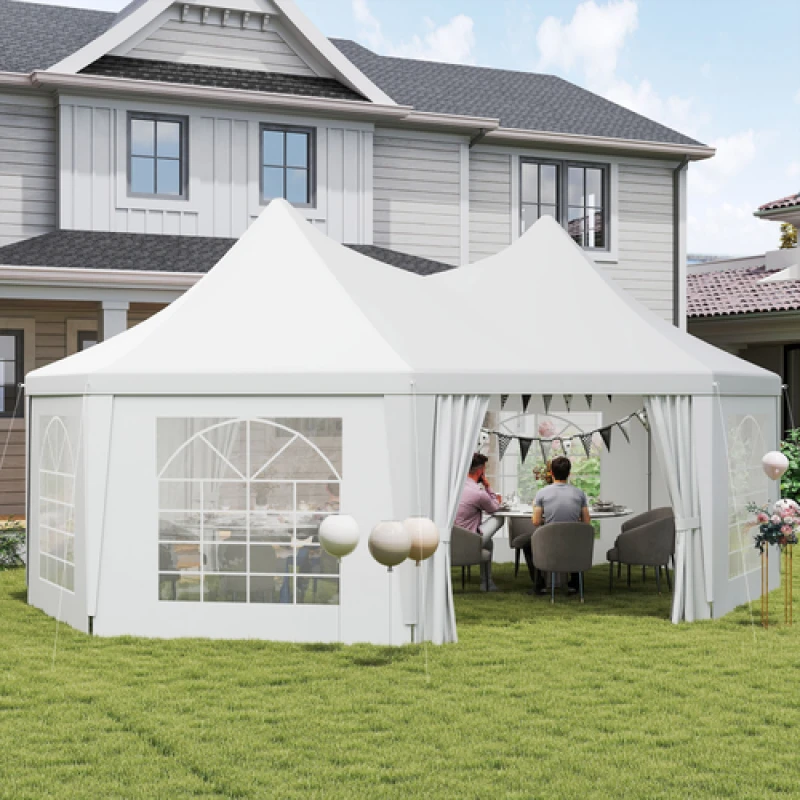 Image of Outsunny Outsunny 6.8 x 5m Garden Octagonal Gazebo Party Wedding Tent Heavy Duty Marquee