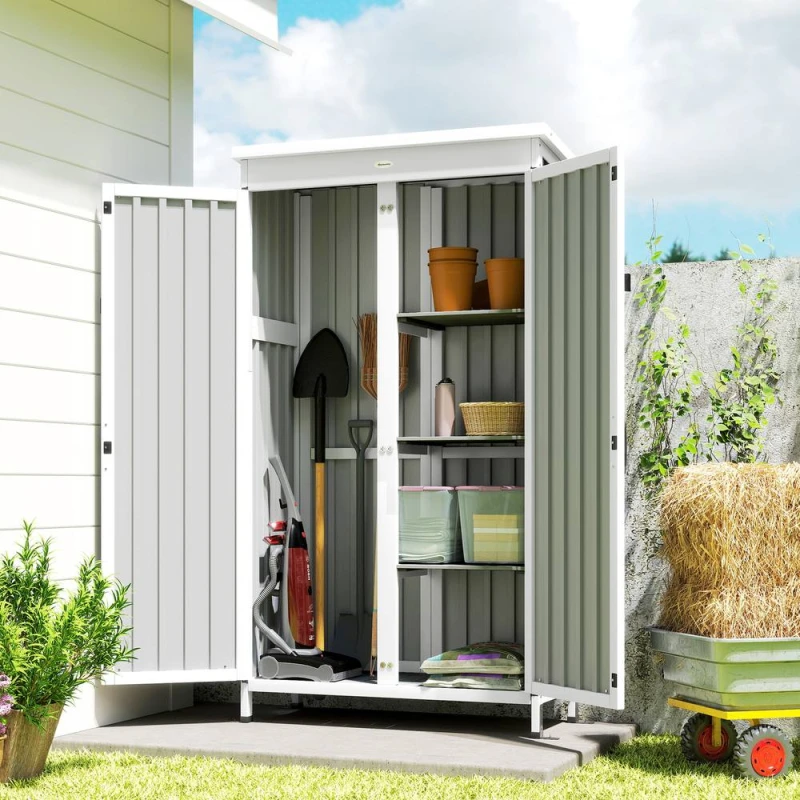 Image of OUTSUNNY Outdoor Storage Cabinet with Removable Shelves, White & Black Unisex